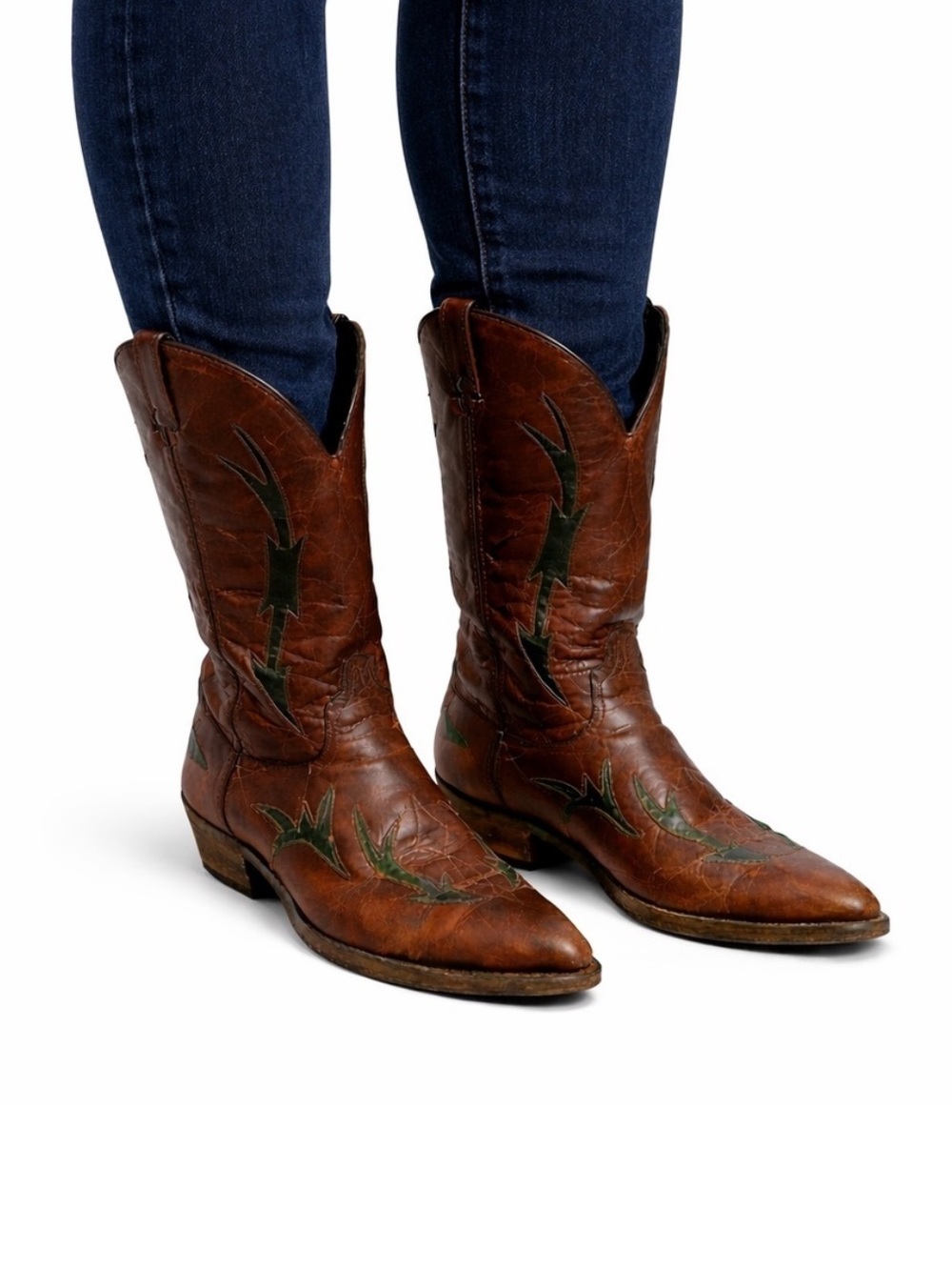 Size 11 Code West Women’s Vintage Leather Cowboy Boots Brown Western